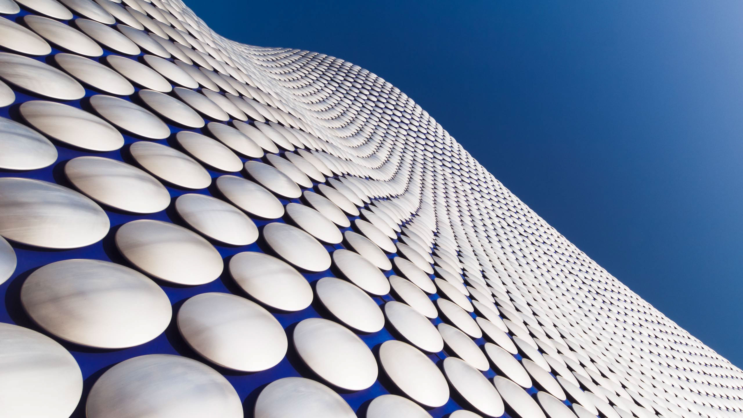 A close-up detail of the famous and iconic Selfridges building, designed by Future Systems, in Birmingham’s Bullring shopping area.